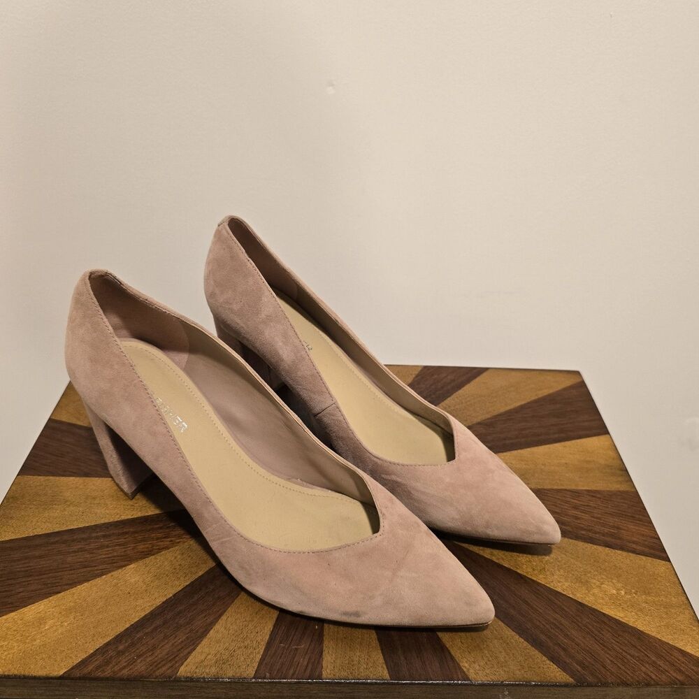 Marc Fisher Caitlin Pump Size 9.5M Womens Suede Pointed Block Heel Slip On Nude - Picture 2 of 12